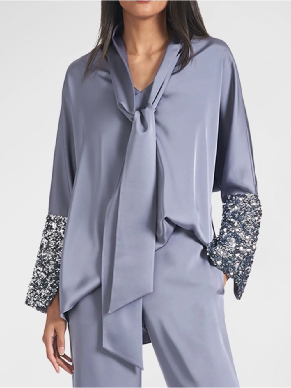 Sachin & Babi Satin Sequin Blouse – Grey (1XL) NWT
